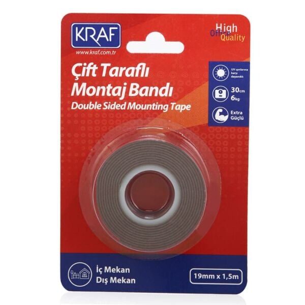 Kraf Montaj Bandı 2520G Çift Taraflı Extra Güçlü Dış Mekan 19Mm X 1.5M