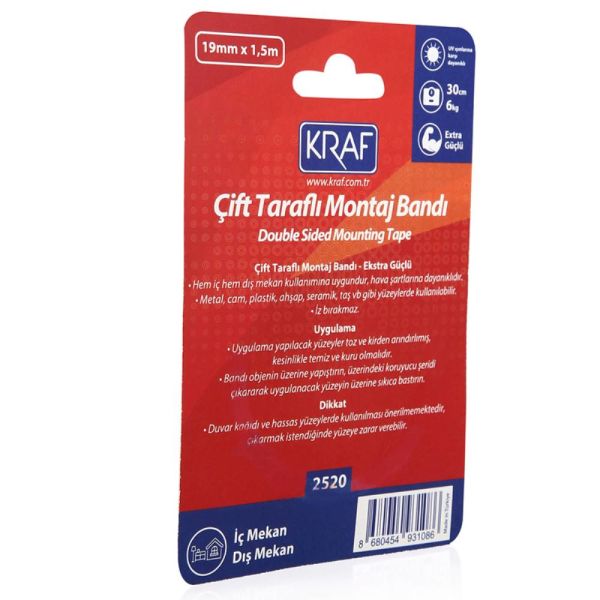 Kraf Montaj Bandı 2520G Çift Taraflı Extra Güçlü Dış Mekan 19Mm X 1.5M