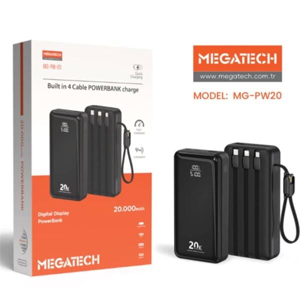 Megatech MG-PW-20 20.000 Mah Siyah Powerbank Digital Göstergeli