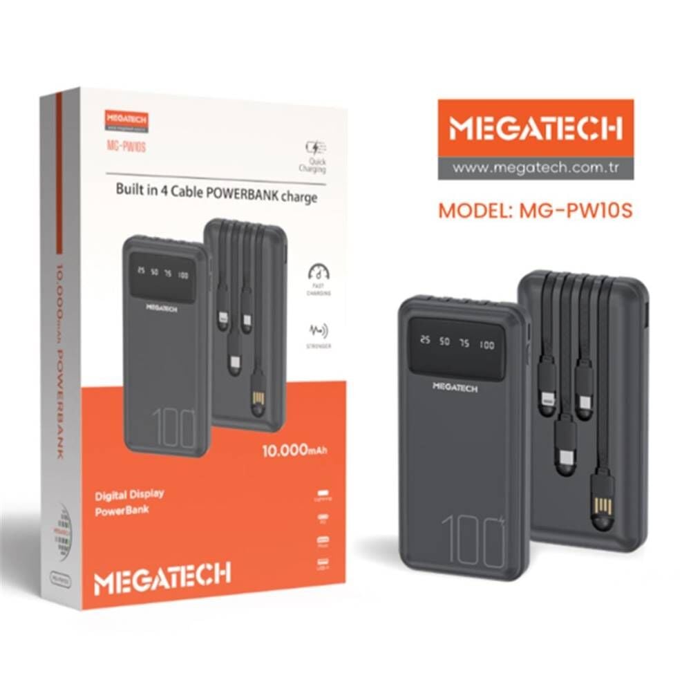 Megatech MG-PW10S 10.000 Mah Siyah Powerbank Digital Gösterge Hızlı Şarj
