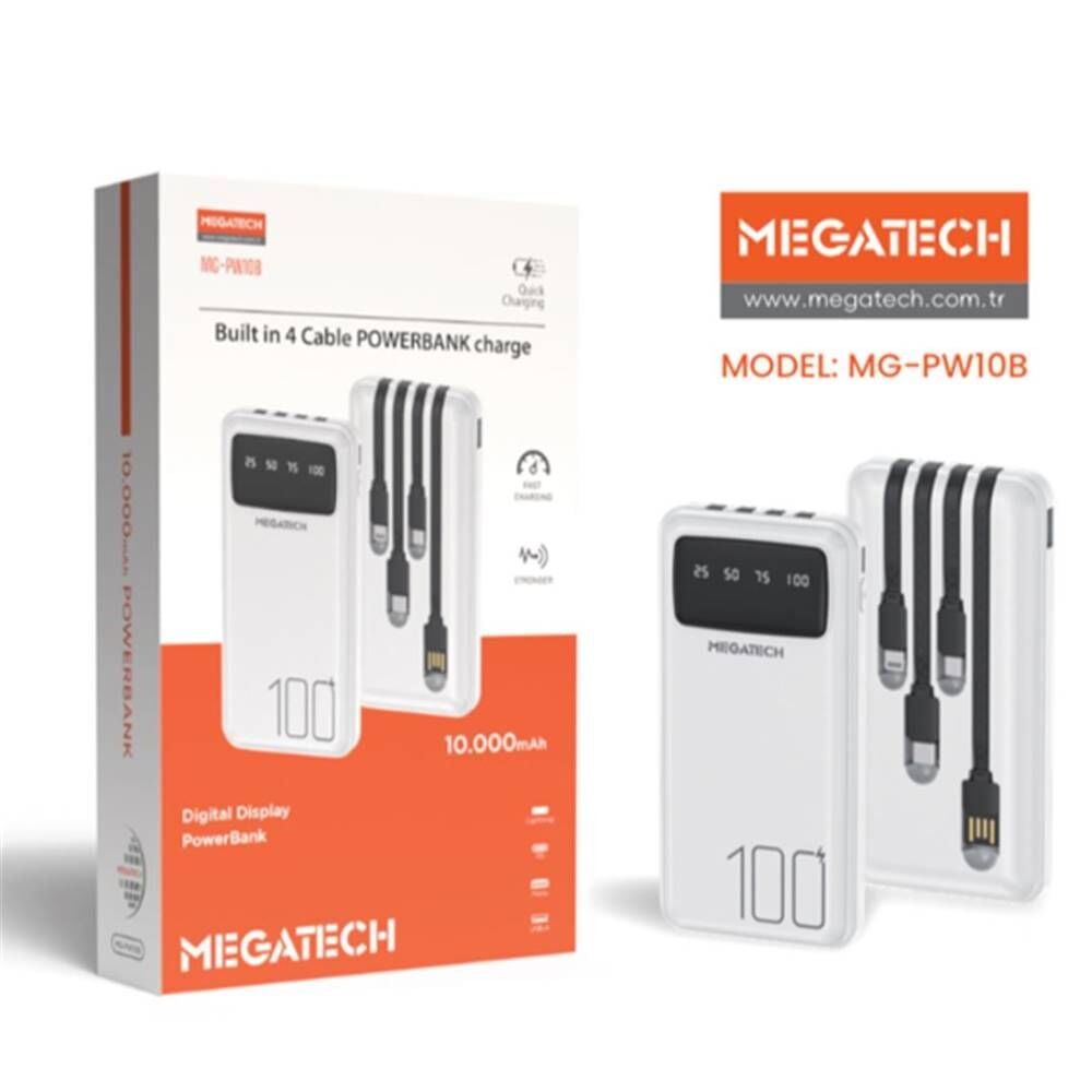 Megatech MG-PW10B 10.000 Mah Beyaz Powerbank Digital Gösterge