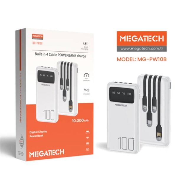 Megatech MG-PW10B 10.000 Mah Beyaz Powerbank Digital Gösterge