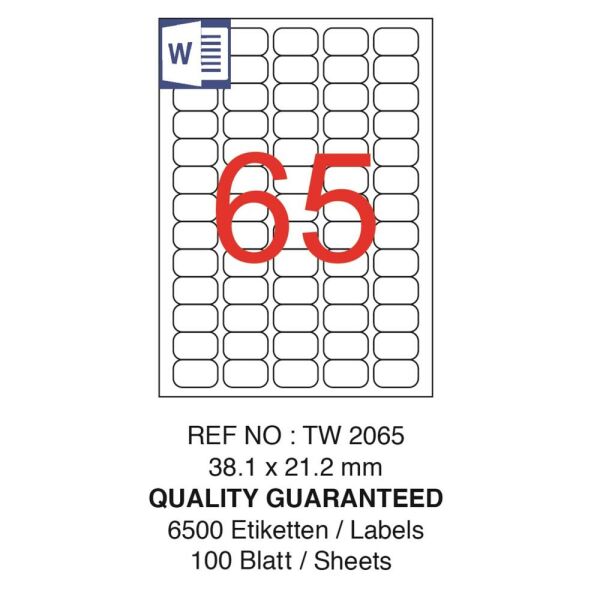 Tanex Laser Etiket Tw-2065 38.1 X 21.2 Mm ( 65 ) 100 Lü
