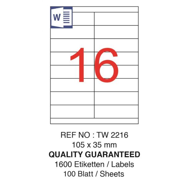 Tanex Laser Etiket Tw-2216 105 X 35 Mm ( 16 ) 100 Lü