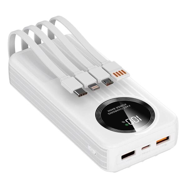 S-link IP-G220 20000mAh PD20W+QC3.0 Dahili Kablolu Beyaz LCD Taşınabilir Pil Şarj Cihazı Powerbank