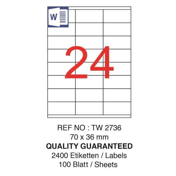 Tanex Laser Etiket Tw-2736 70 X 36 Mm ( 24 ) 100 Lü