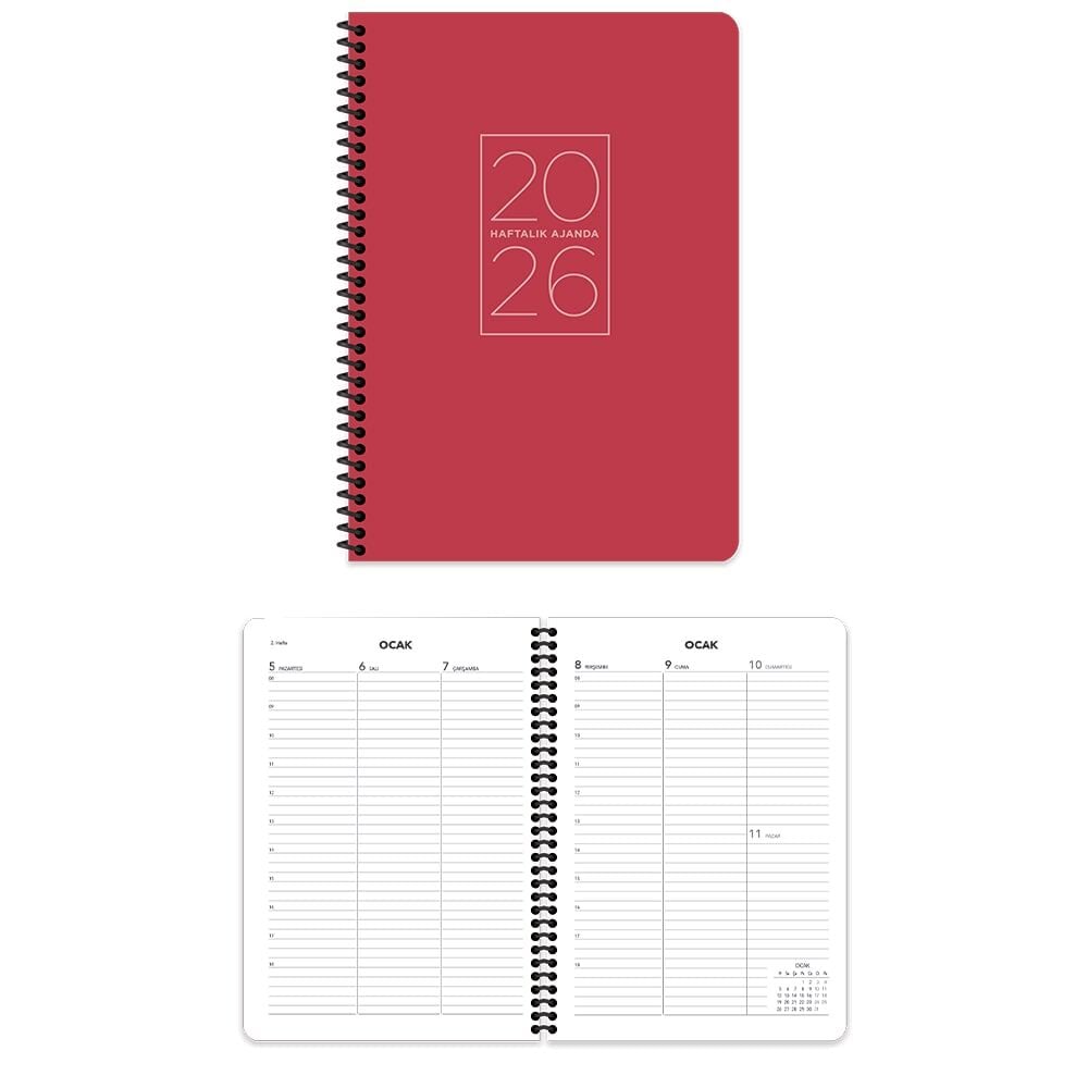 Keskin 2026 20x28 Spiralli Kırmızı Haftalık Ajanda