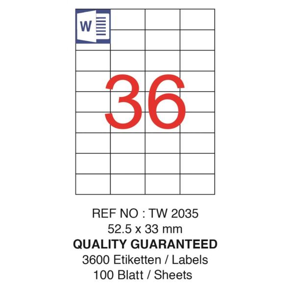 Tanex Laser Etiket Tw-2035 52.5 X 33 Mm ( 36 ) 100 Lü