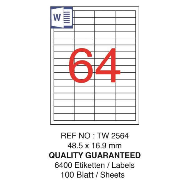 Tanex Laser Etiket Tw-2564 48.5 X 16.9 Mm ( 64 ) 100 Lü