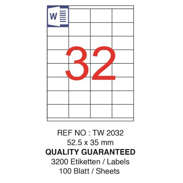 Tanex Laser Etiket Tw-2032 52.5 X 35 Mm ( 32 ) 100 Lü
