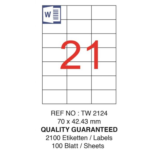 Tanex Laser Etiket Tw-2124 70 X 42.43 Mm ( 21 ) 100 Lü