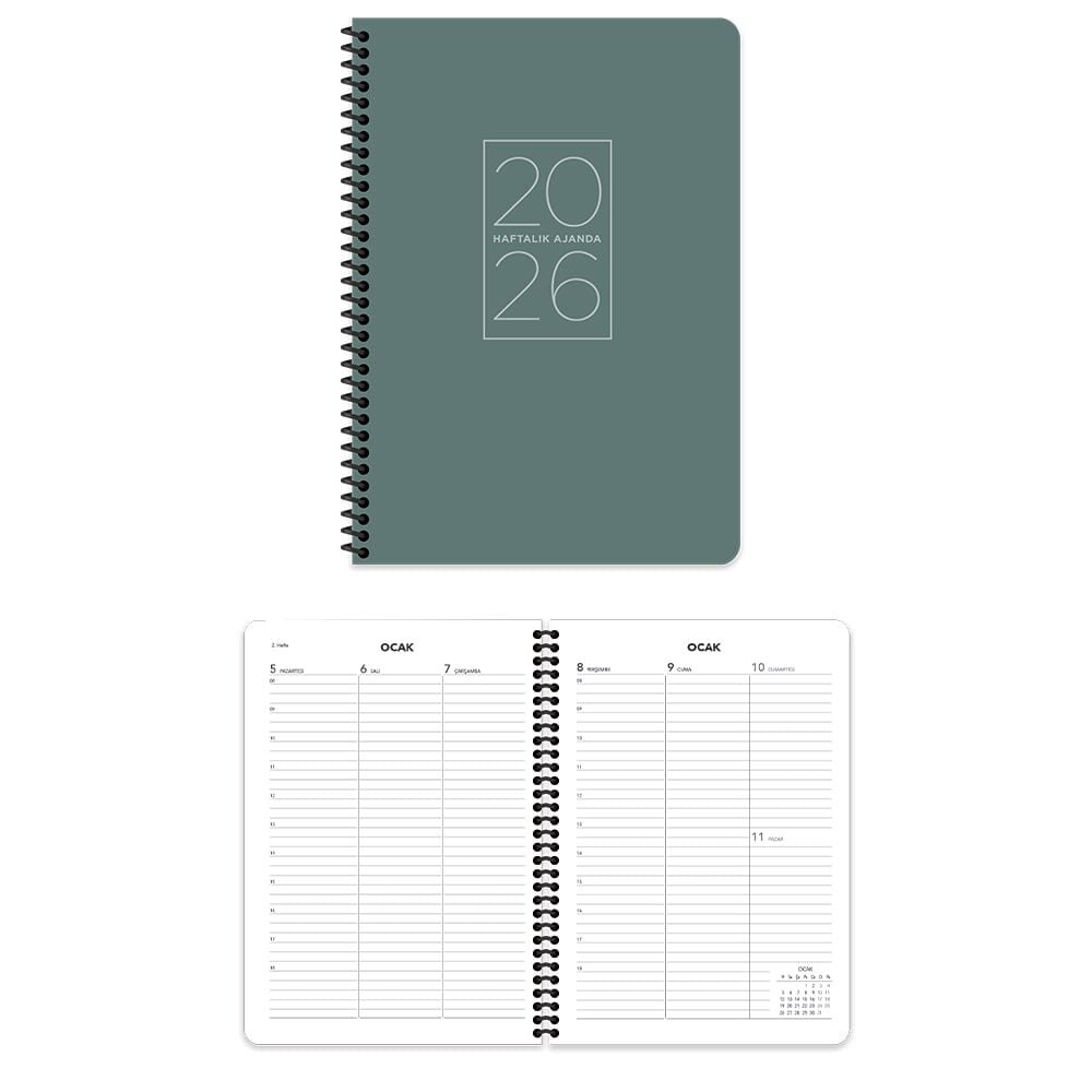 Keskin 2026 20x28 Spiralli Yeşil Haftalık Ajanda