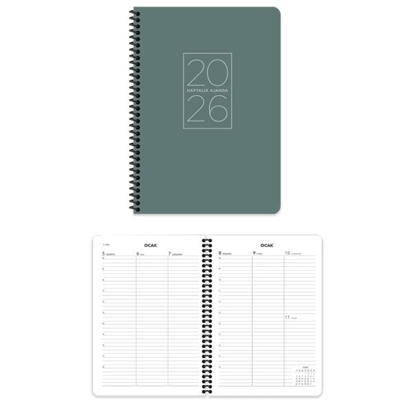 Keskin 2026 20x28 Spiralli Yeşil Haftalık Ajanda