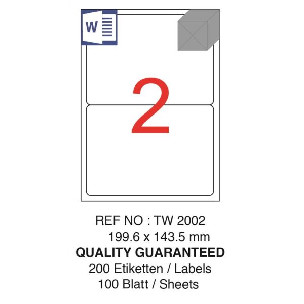 Tanex Laser Etiket Tw-2002 199.6 X 143.5 Mm ( 2 ) 100 Lü