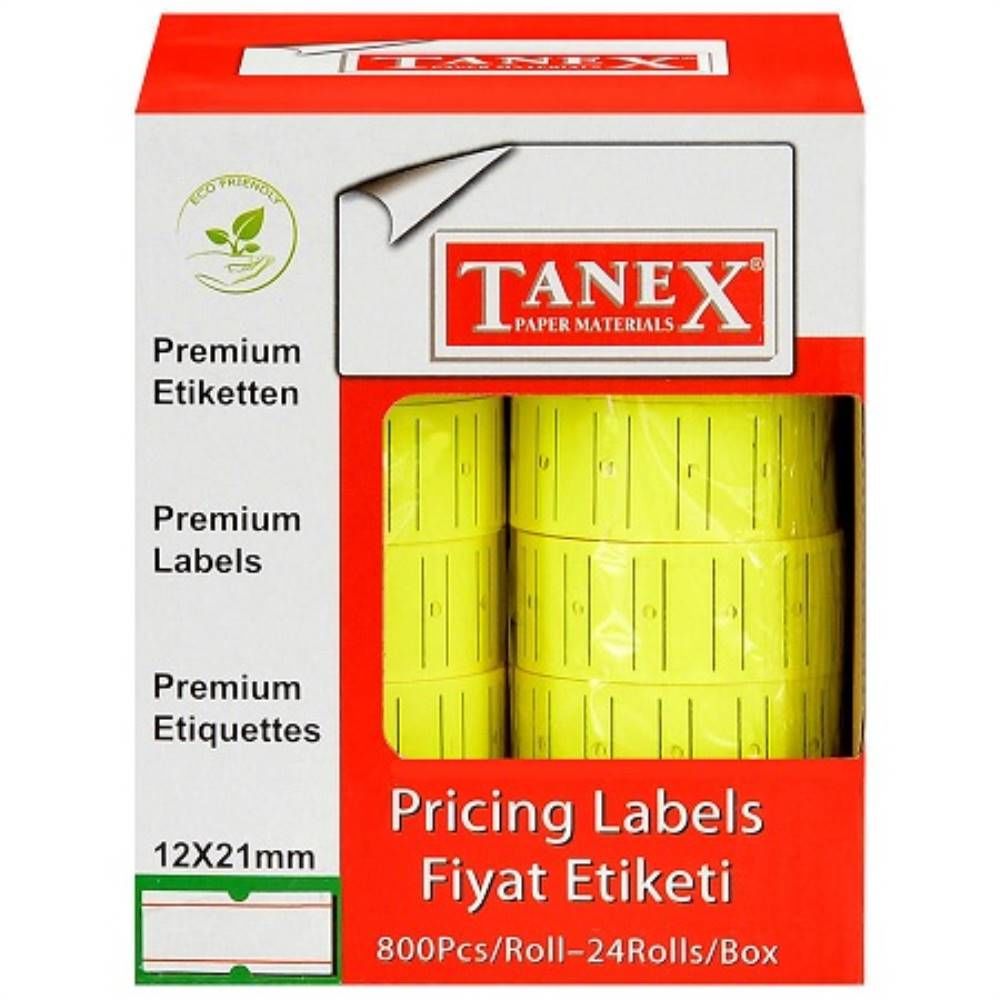 Tanex Motex Etiket 12X21 Florasan Sarı 800 Lü