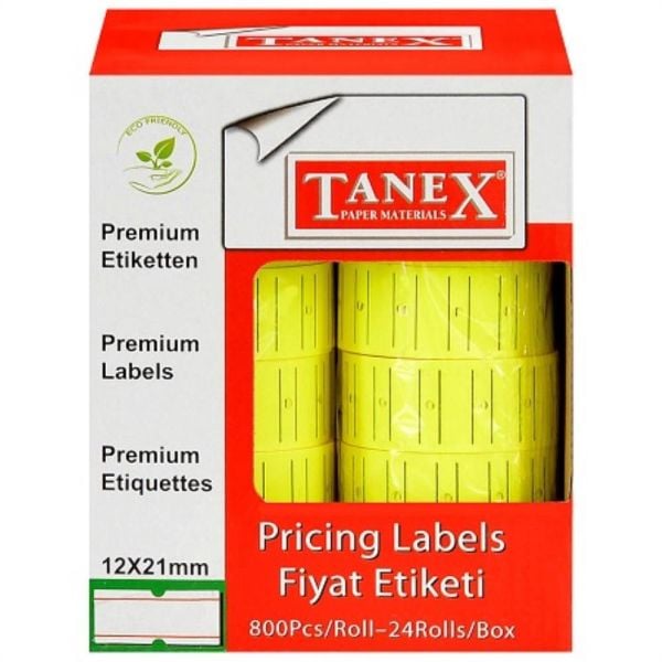 Tanex Motex Etiket 12X21 Florasan Sarı 800 Lü