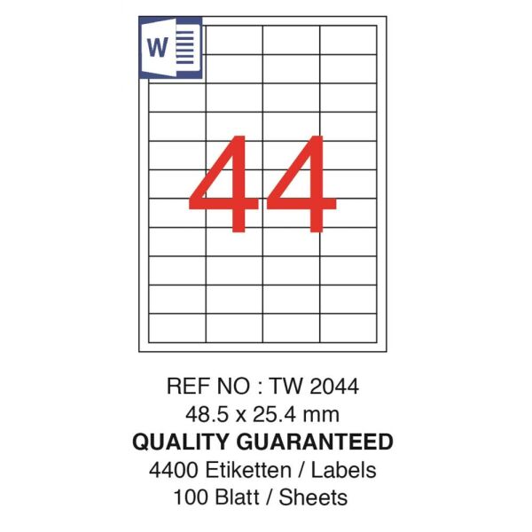 Tanex Laser Etiket Tw-2044 48.5 X 25.4 Mm ( 44 ) 100 Lü