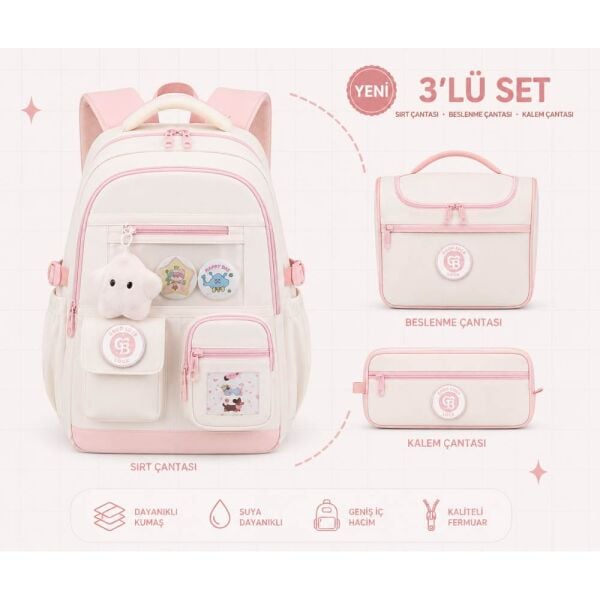 Color Bags B87 3'lü Set Pembe İlkokul Çantası