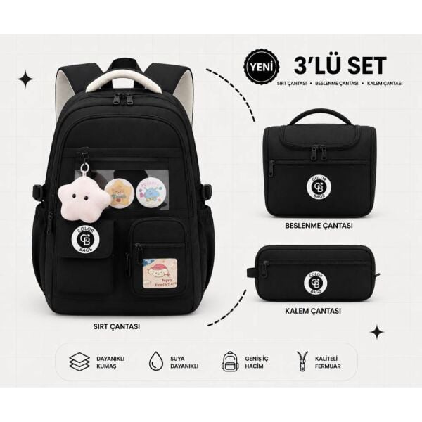 Color Bags B87 3'lü Set Siyah İlkokul Çantası