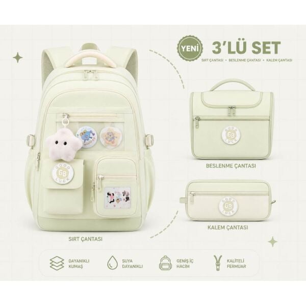 Color Bags B87 3'lü Set Yeşil İlkokul Çantası