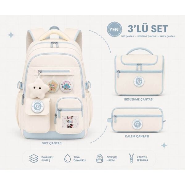 Color Bags B87 3'lü Set Mavi İlkokul Çantası