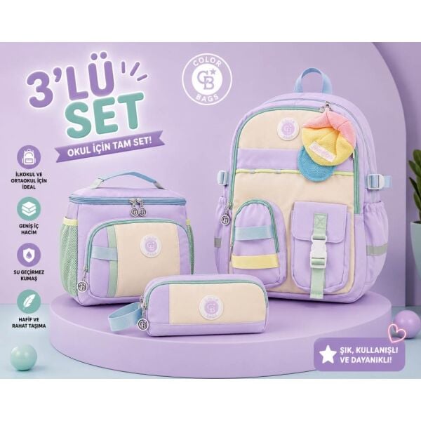 Color Bags B93 3'lü Set Lila İlkokul Çantası