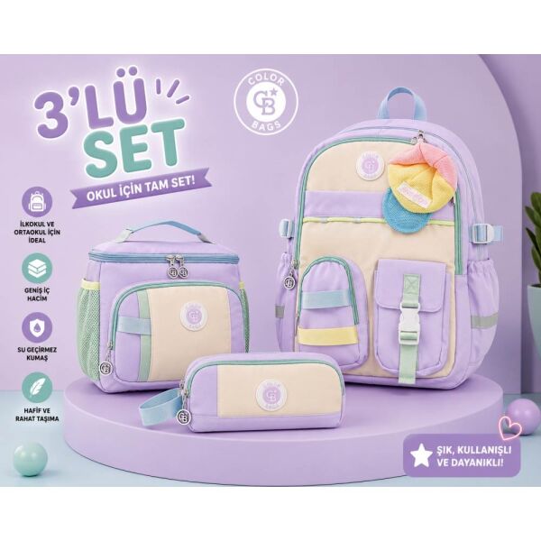 Color Bags B93 3'lü Set Lila İlkokul Çantası