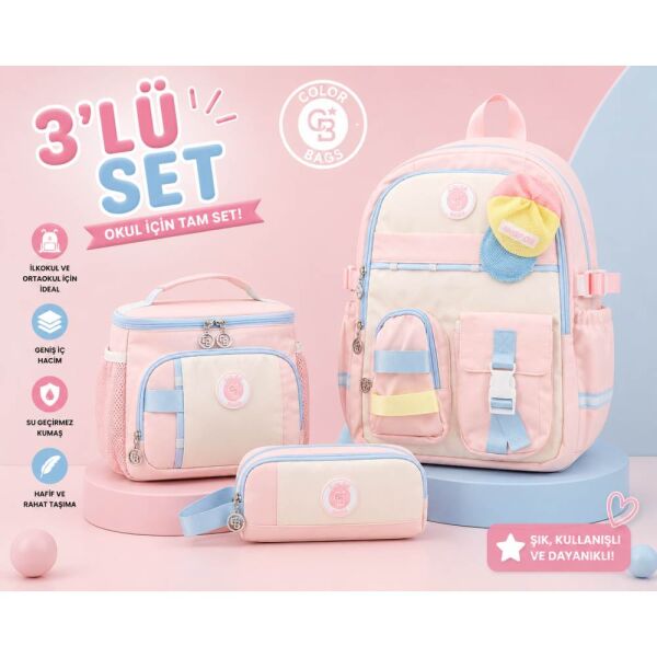 Color Bags B93 3'lü Set Pembe İlkokul Çantası