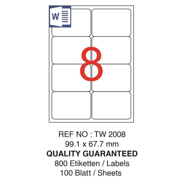 Tanex Laser Etiket Tw-2008 99.1 X 67.7 Mm ( 8 ) 100 Lü