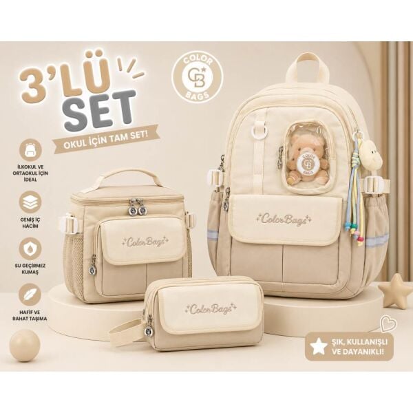 Color Bags B88 3'lü Set Krem İlkokul Çantası