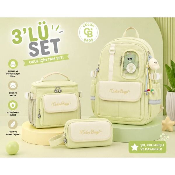 Color Bags B88 3'lü Set Yeşil İlkokul Çantası