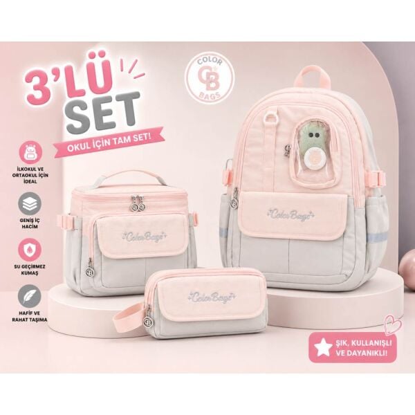 Color Bags B88 3'lü Set Pembe İlkokul Çantası
