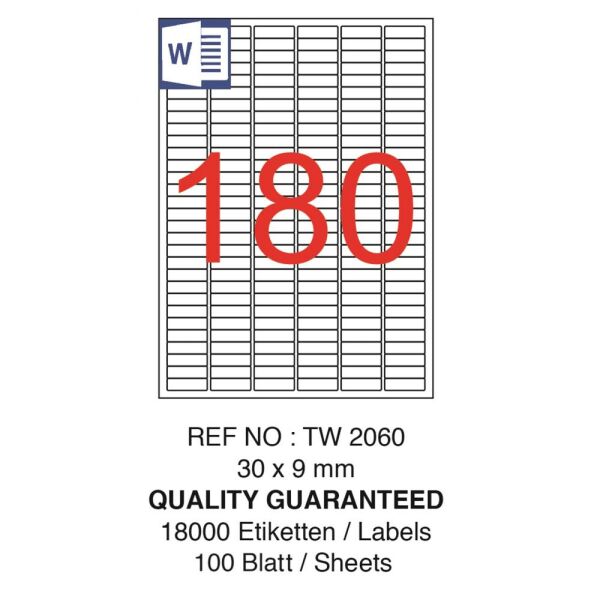 Tanex Laser Etiket Tw-2060 30 X 9 Mm ( 180 ) 100 Lü