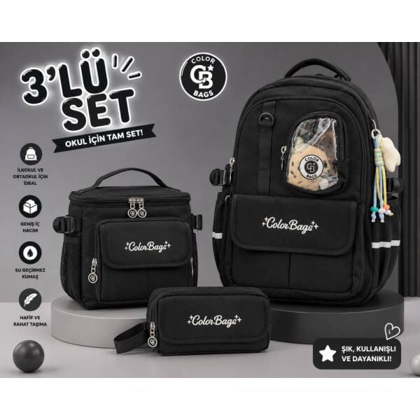 Color Bags B88 3'lü Set Siyah İlkokul Çantası