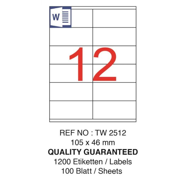 Tanex Laser Etiket Tw-2512 105 X 46 Mm ( 12 ) 100 Lü