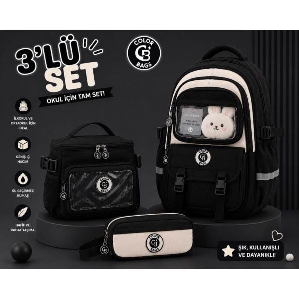 Color Bags B84 3'lü Set Siyah İlkokul Çantası