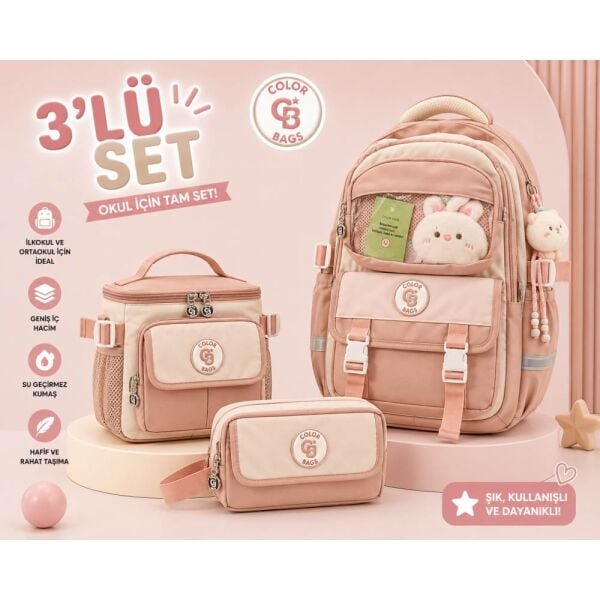 Color Bags B84 3'lü Set Pembe İlkokul Çantası