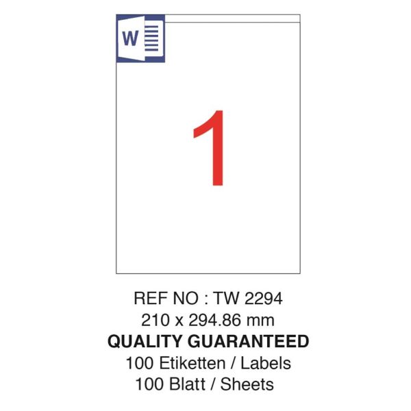 Tanex Laser Etiket Tw-2294 210 X 294.86 Mm ( 1 ) 100 Lü