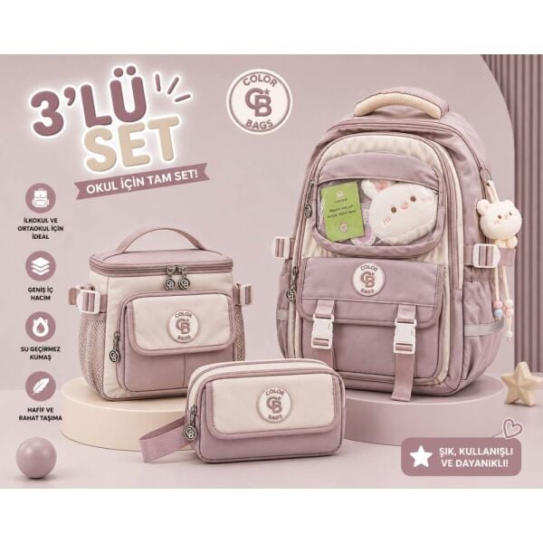 Color Bags B84 3'lü Set Lavanta İlkokul Çantası