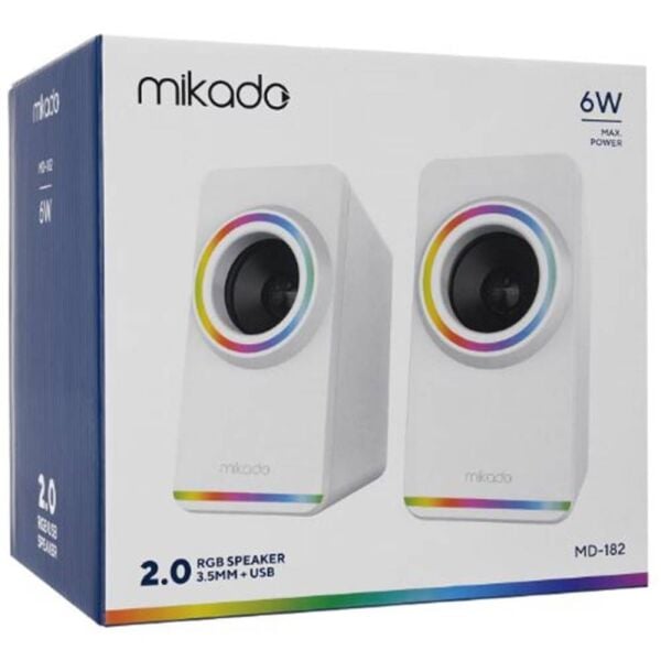 Mikado MD-182 2.0 3W-2 Beyaz RGB Aydınlatmalı USB + 3.5mm USB 5V Speaker Hoparlör