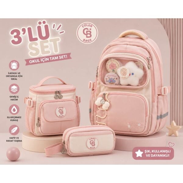 Color Bags B82 3'lü Set Pembe İlkokul Çantası