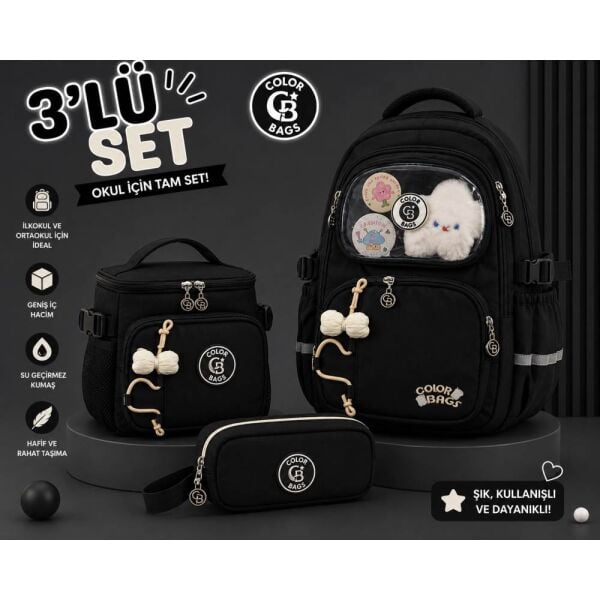 Color Bags B82 3'lü Set Siyah İlkokul Çantası