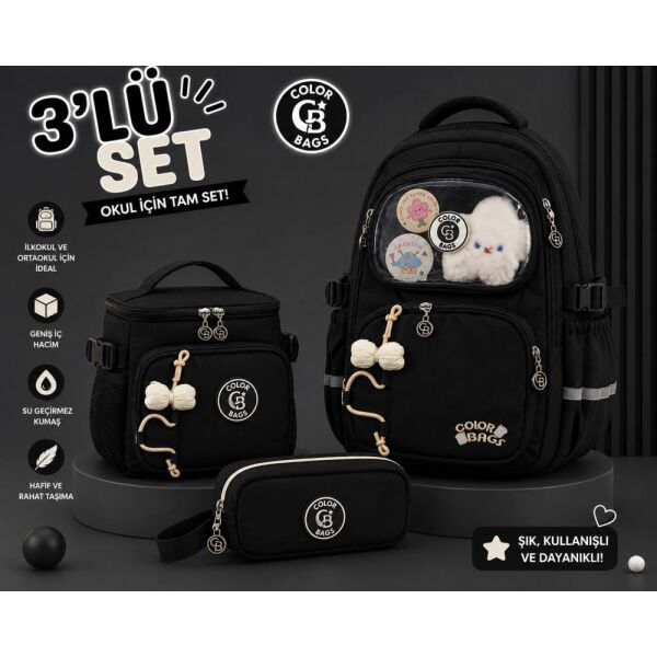 Color Bags B82 3'lü Set Siyah İlkokul Çantası