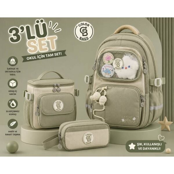 Color Bags B82 3'lü Set Yeşil İlkokul Çantası