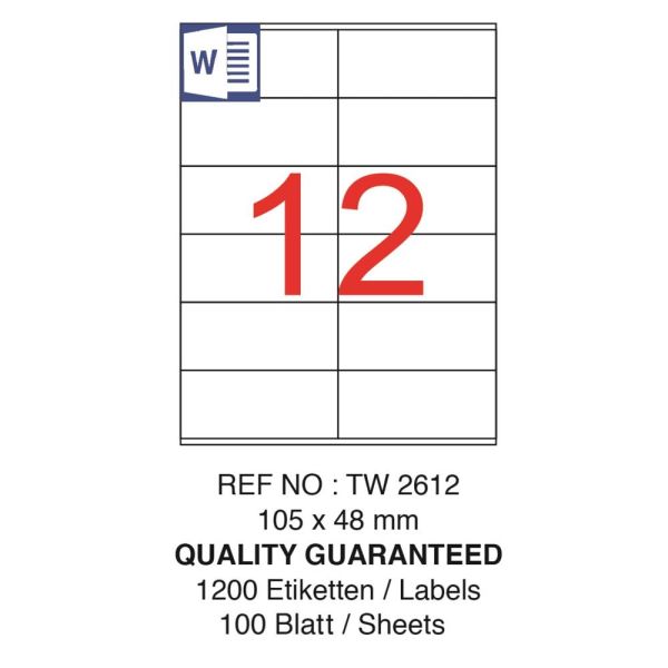 Tanex Laser Etiket Tw-2612 105 X 48 Mm ( 12 ) 100 Lü