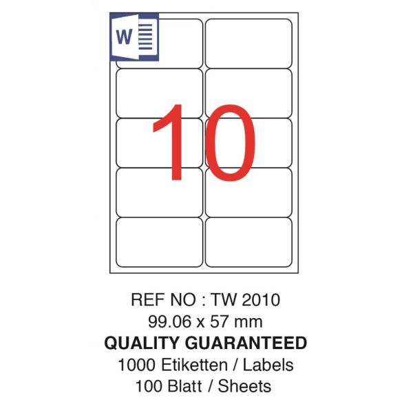 Tanex Laser Etiket Tw-2010 99.06 X 57 Mm ( 10 ) 100 Lü