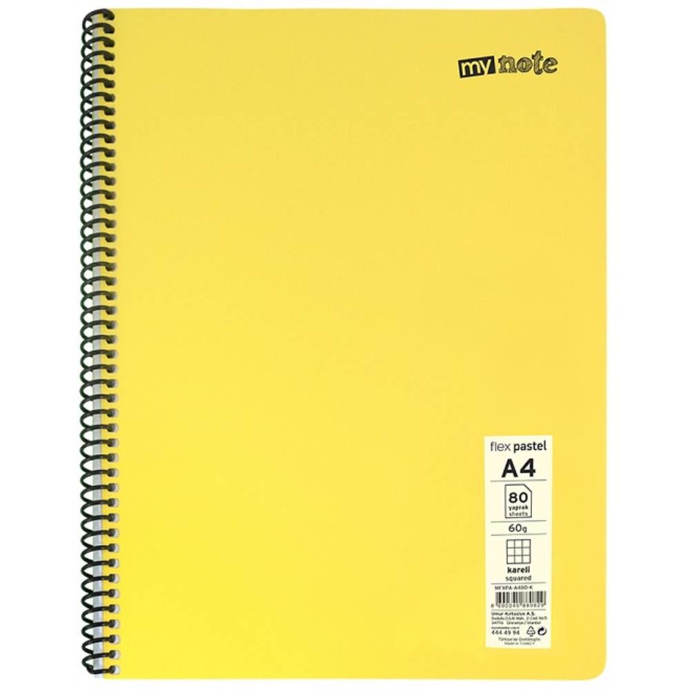 Mynote Defter Flex Pastel Pp Kapak Spiralli A4 60 Yp Kareli Mfxpa-A460-K