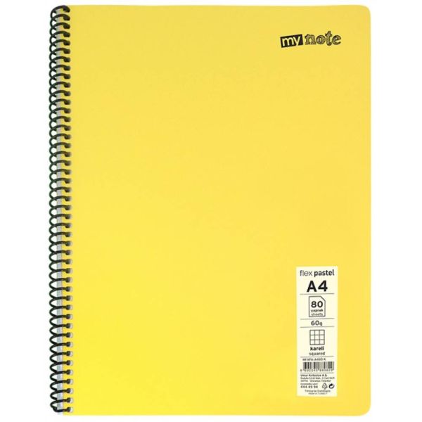Mynote Defter Flex Pastel Pp Kapak Spiralli A4 60 Yp Kareli Mfxpa-A460-K
