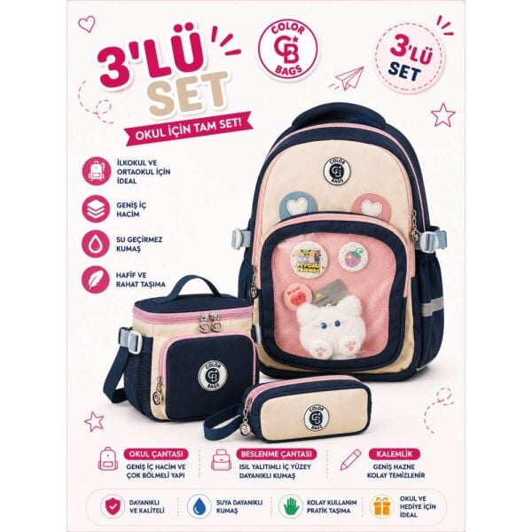 Color Bags B89 3'lü Set Lacivert İlkokul Çantası