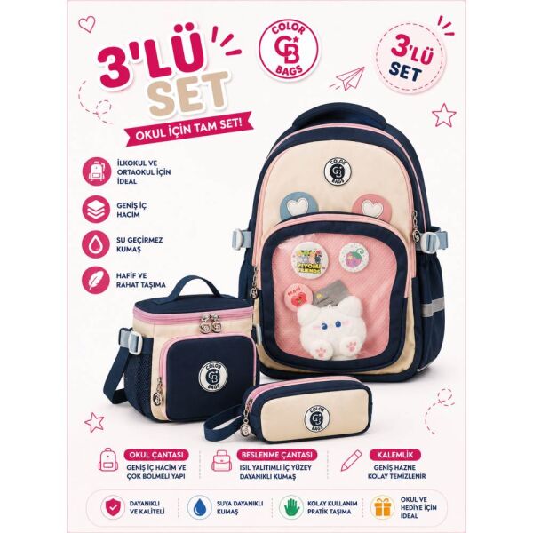 Color Bags B89 3'lü Set Lacivert İlkokul Çantası
